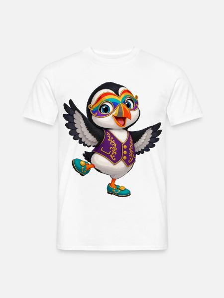 Karnevals-Pinguin im Lila-Weste - Männer T-Shirt - Weiß