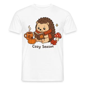 Cozy Season Igel Herbst Gemütlich Lesen Niedlich - Männer T-Shirt - Weiß - Vorne - AI Model Male 178 dark (178cm)