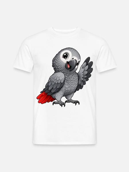 Graupapagei Kawaii Style – Süßer Papagei - Männer T-Shirt - Weiß