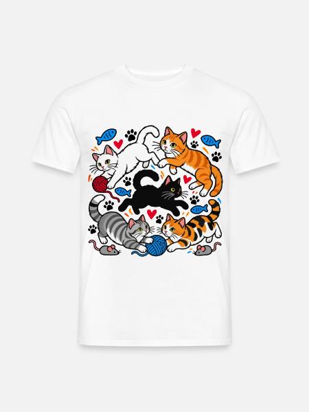 Cat Ferajna – Verrückte Katzen und ein Knäuel Wolle - Männer T-Shirt - Weiß