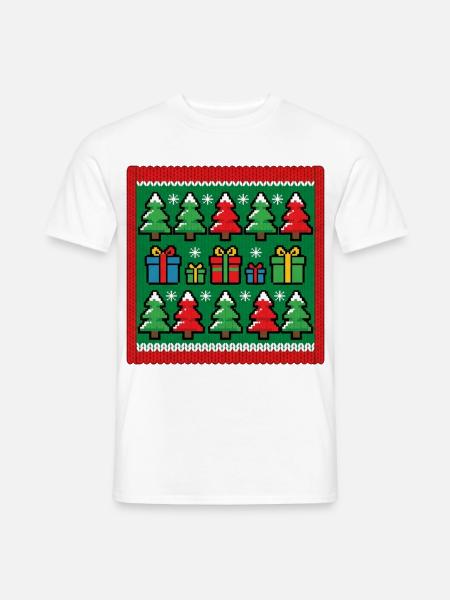 Ugly Christmas Pixel Strick Muster - Männer T-Shirt - Weiß