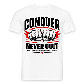 Conquer Never Quit Boxing Gym Motivation Shirt - Männer T-Shirt - Weiß - Vorne - AI Model Male 178 dark (178cm)