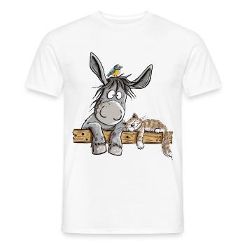Esel Katze Bauernhof Tierhumor Cartoon Tiere - Männer T-Shirt - Weiß - Vorne - AI Model Male 178 dark (178cm)