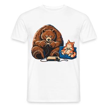 Bär & Katze beim Gaming – Gamer Team - Männer T-Shirt - Weiß - Vorne - AI Model Male 178 dark (178cm)