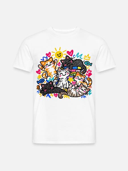 Katzen Doodle Katzenliebe Bunte Katzen Geschenk - Männer T-Shirt - Weiß