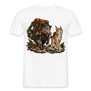 Wildschwein & Luchs beim Wandern – Outdoor - Männer T-Shirt - Weiß - Vorne - AI Model Male 178 dark (178cm)