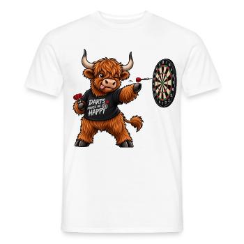 Highland Cattle beim Dart – Lustiges Schottlandmot - Männer T-Shirt - Weiß - Vorne - AI Model Male 178 dark (178cm)