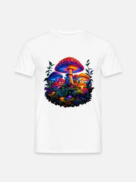 Magischer Pilz Neon Wald - Männer T-Shirt - Weiß