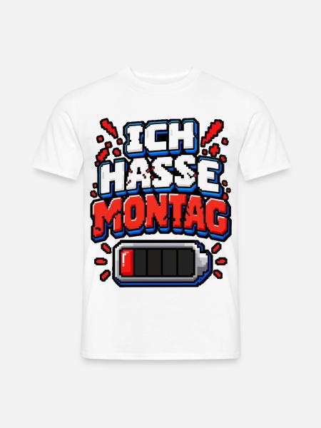 Ich hasse Montag – Pixel Büro Spruch - Männer T-Shirt - Weiß