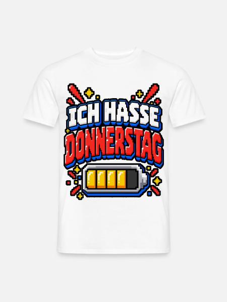 Ich hasse Donnerstag – Pixel Büro Spruch - Männer T-Shirt - Weiß