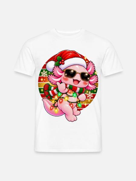 Kuscheliger Weihnachts-Dino mit Lichtern - Männer T-Shirt - Weiß