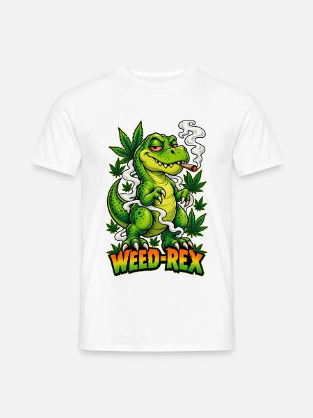 Weed-Rex Smoking Joint Cannabis Dinosaur Design - Männer T-Shirt - Weiß