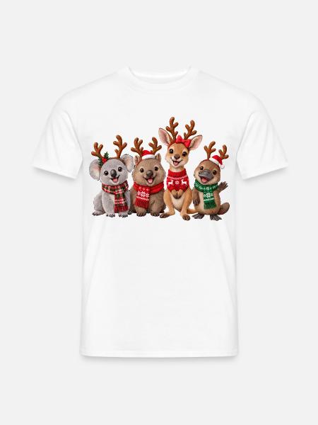 Australische Tiere feiern Weihnachten - Männer T-Shirt - Weiß