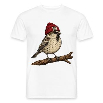 Spatz mit Mütze - FCK NZS - Statement gegen Rechts - Männer T-Shirt - Weiß - Vorne - AI Model Male 178 dark (178cm)