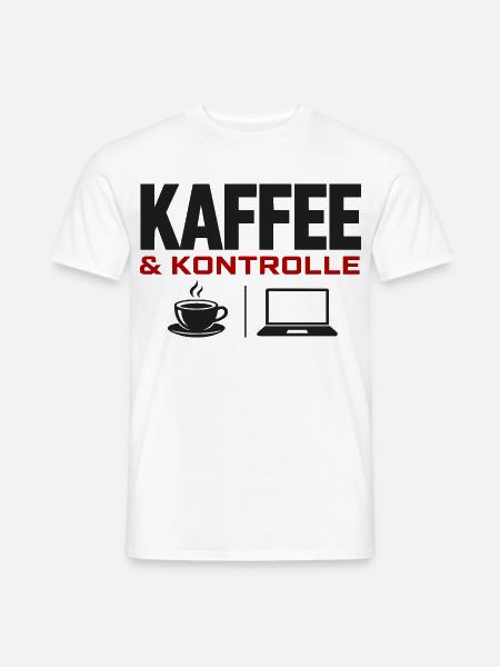Kaffee & Kontrolle Laptop-Design - Männer T-Shirt - Weiß