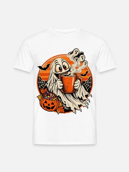 Halloween Kaffee-Geist Retro-Sonne Morgenkaffee - Männer T-Shirt - Weiß