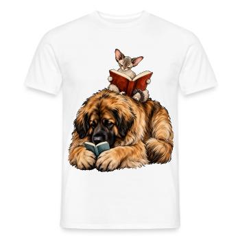 Leonberger & Devon Rex beim Lesen – Bücherfans - Männer T-Shirt - Weiß - Vorne - AI Model Male 178 dark (178cm)