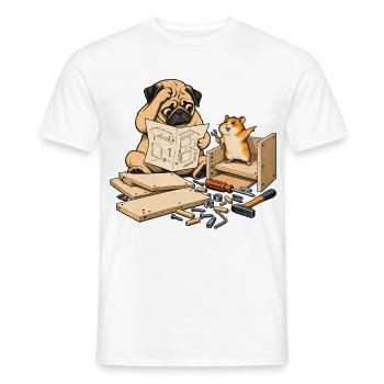 Mops & Hamster beim Heimwerken – Heimwerker - Männer T-Shirt - Weiß - Vorne - AI Model Male 178 dark (178cm)