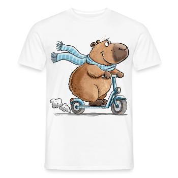 Capybara auf Roller Lustiges Tiermotiv Scooter - Männer T-Shirt - Weiß - Vorne - AI Model Male 178 dark (178cm)