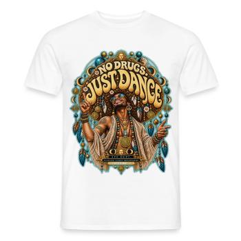 2636_3YE - EKSTATISCHER TANZ - KEINE DROGEN, EINFACH TANZEN M - Männer T-Shirt - Weiß - Vorne - AI Model Male 178 dark (178cm)