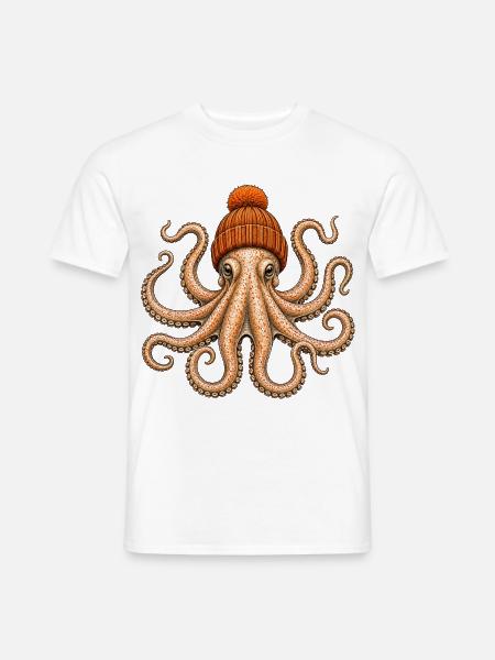 Oktopus mit Mütze - Männer T-Shirt - Weiß