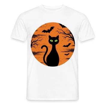 Lustige Halloween schwarze Katze mit grünen Augen - Männer T-Shirt - Weiß - Vorne - AI Model Male 178 dark (178cm)