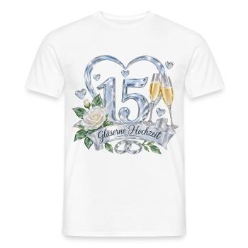 15.Hochzeitstag , 15 Jahre Gläserne Hochzeit - Männer T-Shirt - Weiß - Vorne - AI Model Male 178 dark (178cm)
