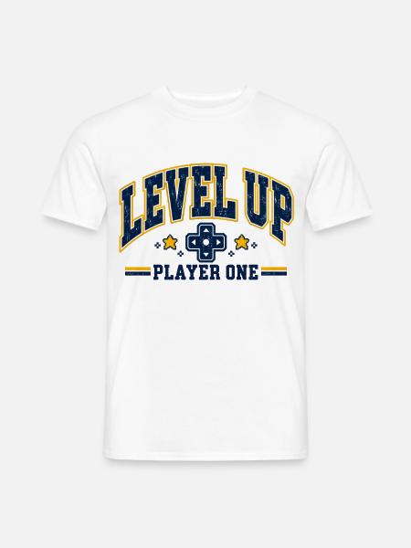 Level Up Gaming - Männer T-Shirt - Weiß