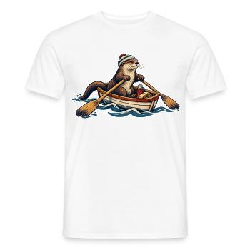 Otter im Ruderboot – Lustiges Wasser & Outdoor Mot - Männer T-Shirt - Weiß - Vorne - AI Model Male 178 dark (178cm)