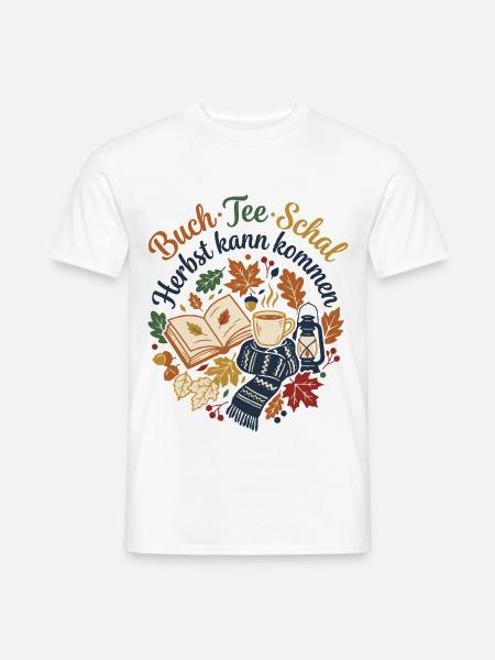 Herbstzeit - Tee Buch Schal - Männer T-Shirt - Weiß