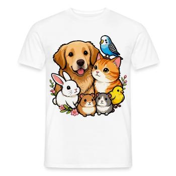 Bunte Tierfreunde 🐶🐱🐰🐹🐥🦜 - Männer T-Shirt - Weiß - Vorne - AI Model Male 178 dark (178cm)