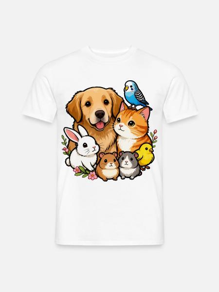 Bunte Tierfreunde 🐶🐱🐰🐹🐥🦜 - Männer T-Shirt - Weiß