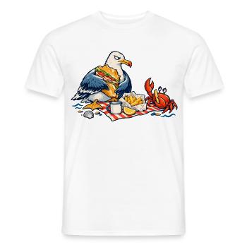 Möwe & Krabbe beim Strandpicknick – Küste - Männer T-Shirt - Weiß - Vorne - AI Model Male 178 dark (178cm)