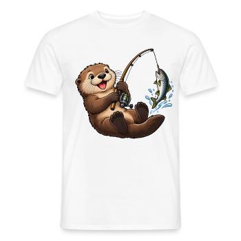 Seeotter beim Angeln – Lustiges Angelmotiv - Männer T-Shirt - Weiß - Vorne - AI Model Male 178 dark (178cm)