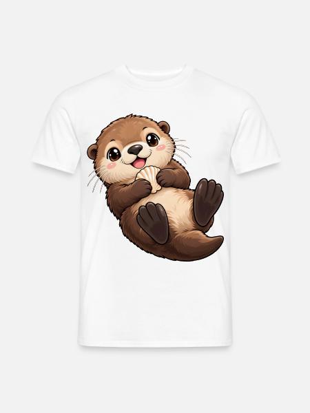 Seeotter Kawaii Style – Süßer Otter - Männer T-Shirt - Weiß