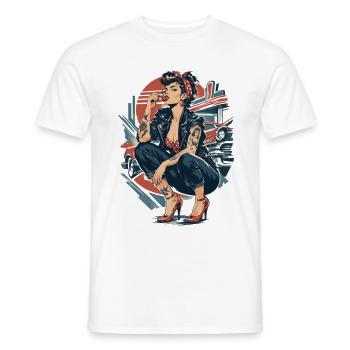 Rockabilly Pin-Up Girl: Rebellin mit Kirsche - Männer T-Shirt - Weiß - Vorne - AI Model Male 178 dark (178cm)