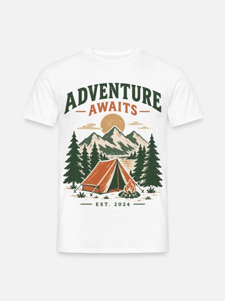 Abenteuer wartet am Zeltplatz - Männer T-Shirt - Weiß