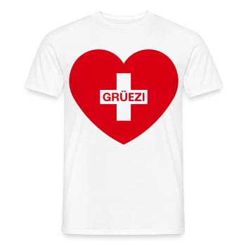 Grüezi (Herz / Schweizerkreuz / Schweiz / 1C) - Männer T-Shirt - Weiß - Vorne - AI Model Male 178 dark (178cm)