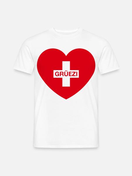 Grüezi (Herz / Schweizerkreuz / Schweiz / 1C) - Männer T-Shirt - Weiß