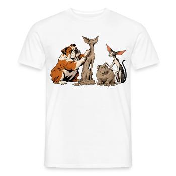 Bulldogge und Katze beim Bildhauern - Männer T-Shirt - Weiß - Vorne - AI Model Male 178 dark (178cm)