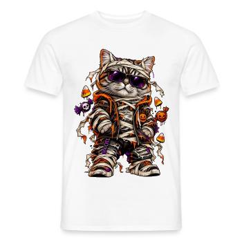 Halloween Mumienkatze mit Süßkram - Männer T-Shirt - Weiß - Vorne - AI Model Male 178 dark (178cm)