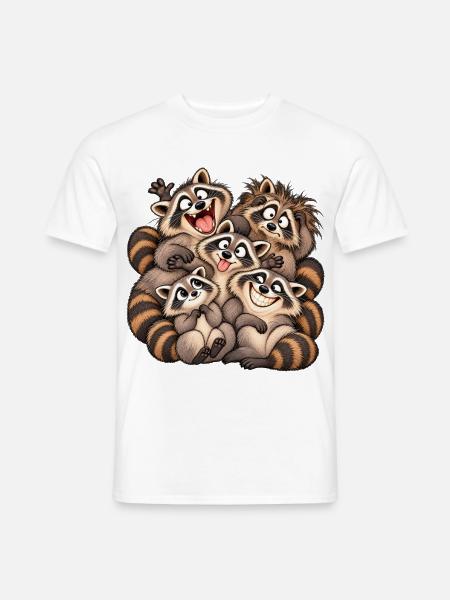 Fröhliche Waschbären-Familie - Männer T-Shirt - Weiß