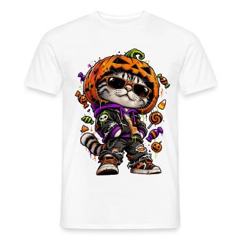 Halloween Katze Mit Kürbismaske - Männer T-Shirt - Weiß - Vorne - AI Model Male 178 dark (178cm)