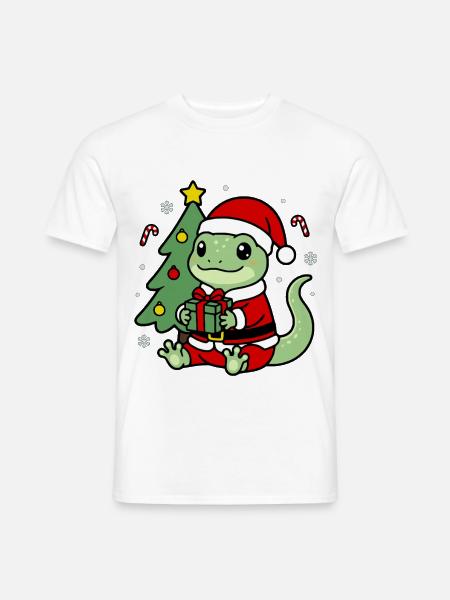 Süßes Kawaii Gecko-Weihnachtsbaum-Geschenketikett - Männer T-Shirt - Weiß