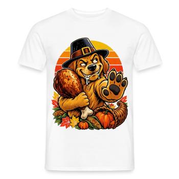 Thanksgiving Hund verteidigt Truthahn Retro - Männer T-Shirt - Weiß - Vorne - AI Model Male 178 dark (178cm)
