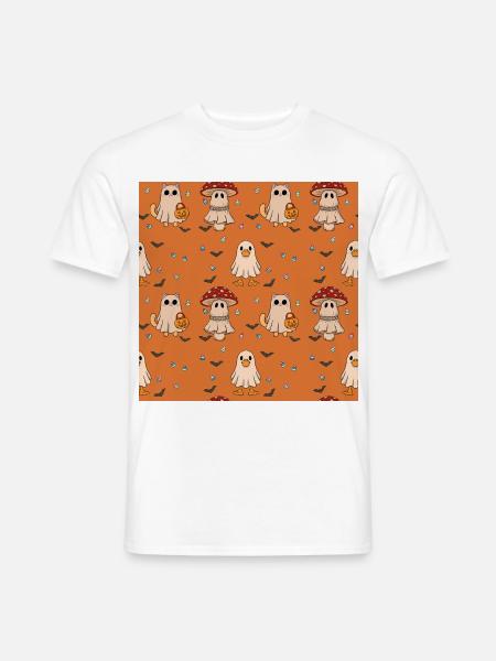Halloween Katzen Geister Pilz Muster - Männer T-Shirt - Weiß