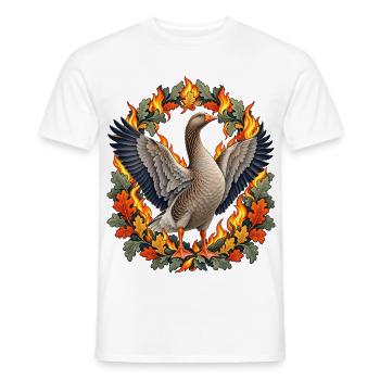 Graugans im Martinsfeuer-Blätterbogen - Männer T-Shirt - Weiß - Vorne - AI Model Male 178 dark (178cm)