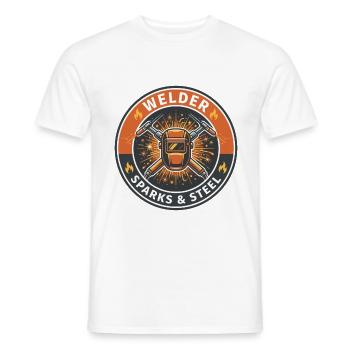 Schweißerfunken und Stahlhelm-Abzeichen-Geschenk - Männer T-Shirt - Weiß - Vorne - AI Model Male 178 dark (178cm)