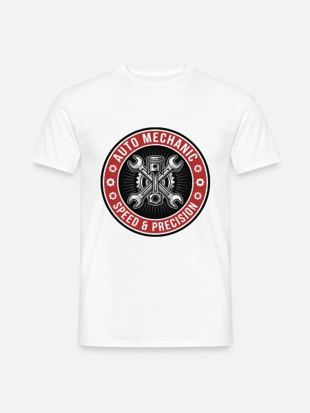 Auto Mechanic Kolbenschlüssel Garagenabzeichen Geschenk - Männer T-Shirt - Weiß