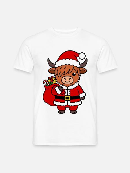Kawaii Highland Cow Santa Kleidung Weihnachten - Männer T-Shirt - Weiß